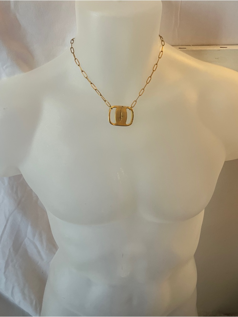 Vintage Salvatore Ferragamo Logo Plate Necklace In Gold